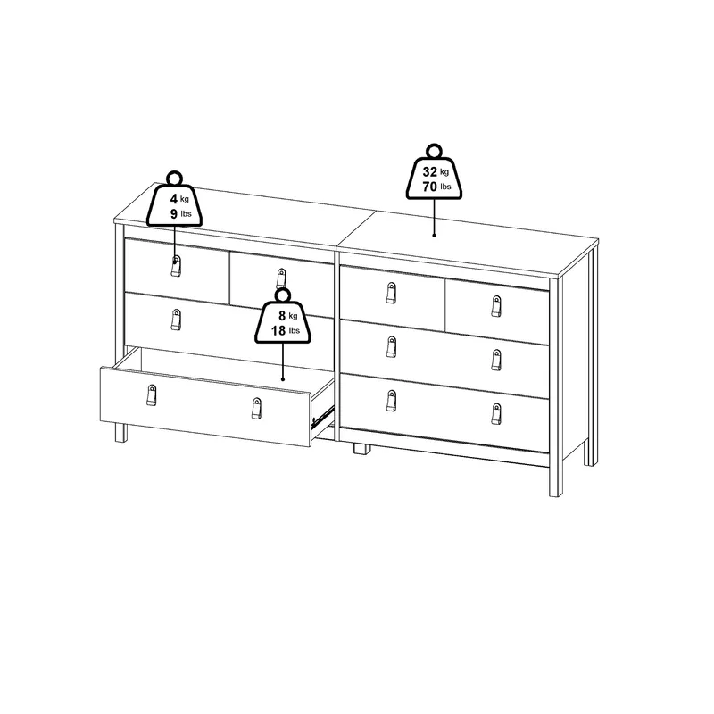 Vallvidera Kommode med 4 små og 4 større skuffer 160 cm - Opbevaring - Opbevaringsmøbler - Kommode