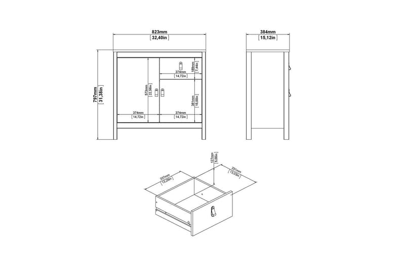 Vallvidera Skænk 82x38 cm - Hvid - Opbevaring - Opbevaringsmøbler - Skænke & sideboards