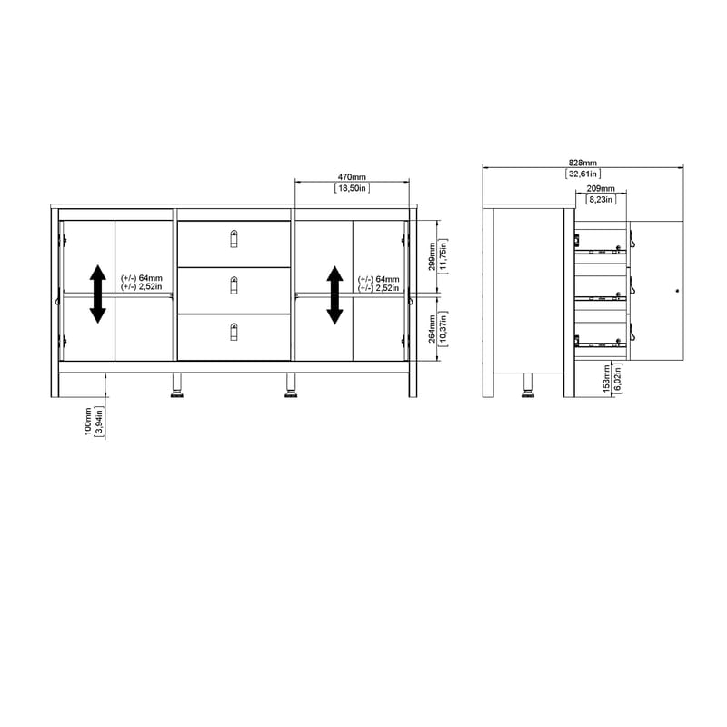 Vallvidera Skænk med 2 døre og 3 skuffer 151 cm - Opbevaring - Opbevaringsmøbler - Skænke & sideboards