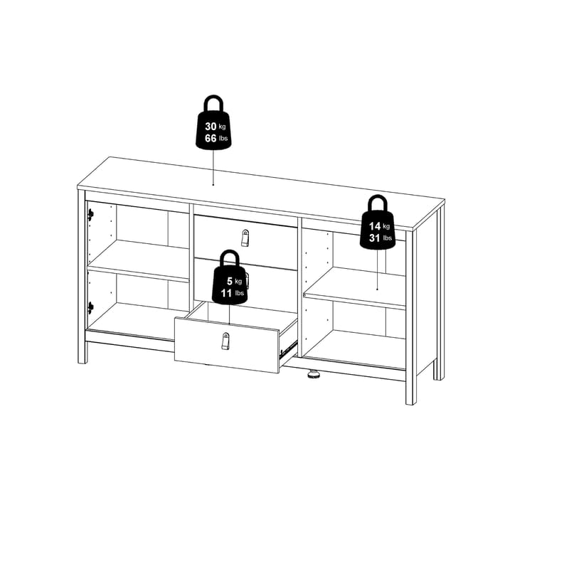Vallvidera Skænk med 2 døre og 3 skuffer 151 cm - Opbevaring - Opbevaringsmøbler - Skænke & sideboards