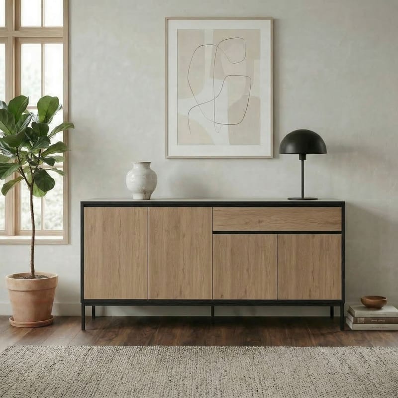 Velar Konsol 180x80x40 cm - Natur-eg, Wood Black, sort - Opbevaring - Opbevaringsmøbler - Skænke & sideboards