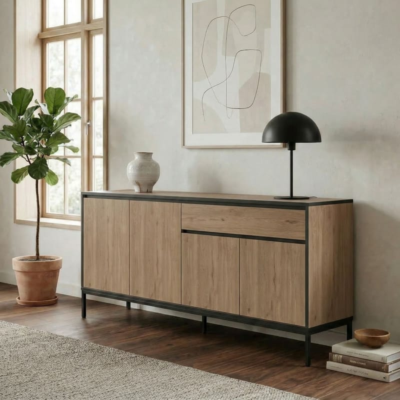 Velar Konsol 180x80x40 cm - Natur-eg, Wood Black, sort - Opbevaring - Opbevaringsmøbler - Skænke & sideboards