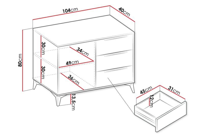 Vemdalen Skænk 104x40 cm - Hvid - Opbevaring - Opbevaringsmøbler - Skænke & sideboards