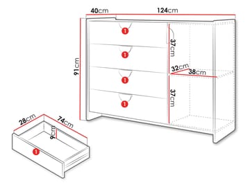 Zarek Kommode 124 cm - Brun, blå og beige - Opbevaring - Opbevaringsmøbler - Kommode