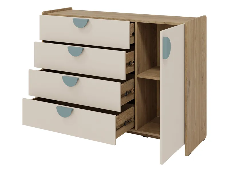 Zarek Kommode 124 cm - Brun, blå og beige - Opbevaring - Opbevaringsmøbler - Kommode