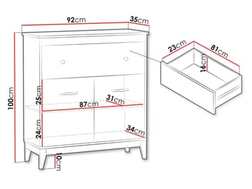 Zeylor Skænk 92 cm - beige med ben i natureg og guld-kobberfarvede greb - Opbevaring - Opbevaringsmøbler - Skænke & sideboards