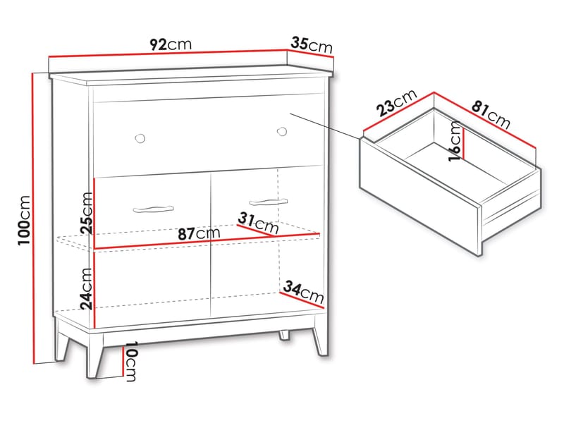 Zeylor Skænk 92 cm - beige med ben i natureg/guld-kobberfarvede greb - Opbevaring - Opbevaringsmøbler - Skænke & sideboards
