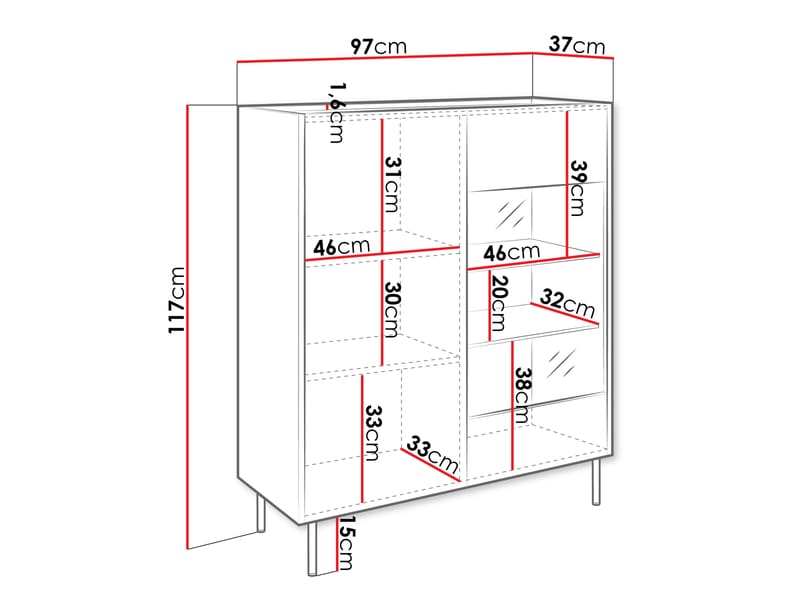 Akihito Vitrineskab 97x117 cm - Brun - Opbevaring - Skab - Vitrineskabe