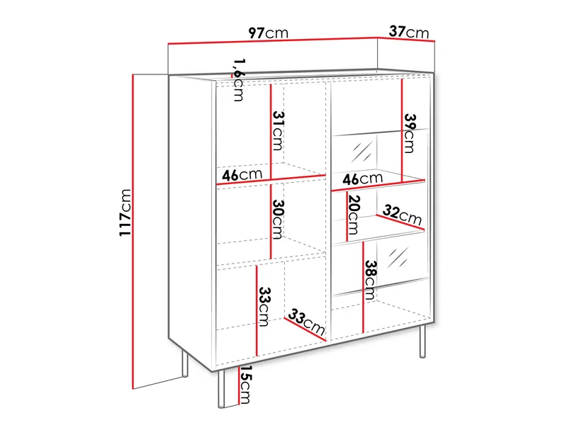 Akihito Vitrineskab 97x117 cm - Brun - Opbevaring - Skab - Vitrineskabe