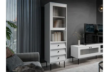 Akilesh Vitrineskab 52x180 cm - Hvid - Opbevaring - Skab - Vitrineskabe