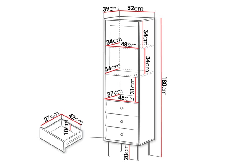 Akilesh Vitrineskab 52x180 cm - Hvid - Opbevaring - Skab - Vitrineskabe