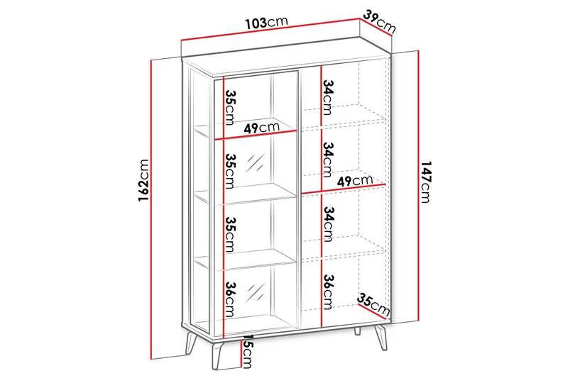 Akinari Vitrineskab 103x162 cm - Brun / Beige - Opbevaring - Skab - Vitrineskabe
