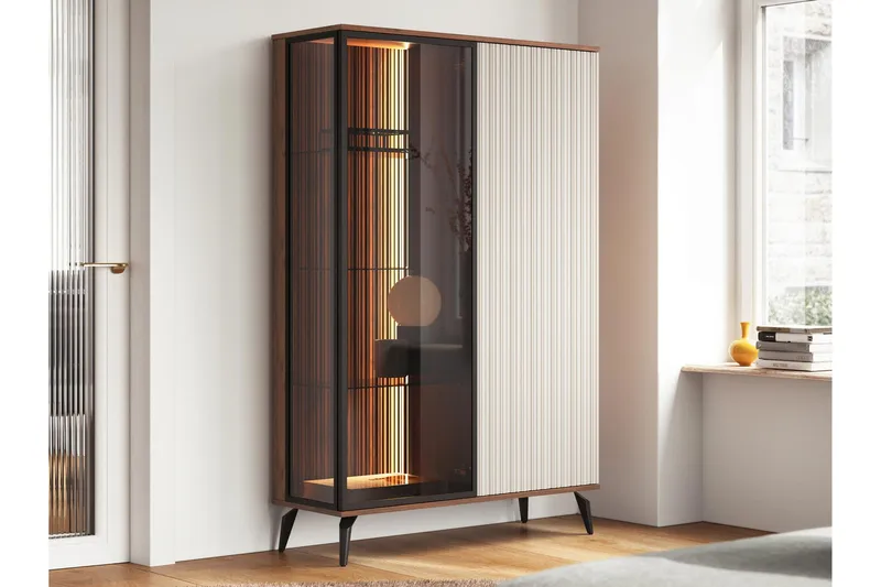 Akinari Vitrineskab 103x162 cm - Brun / Beige - Opbevaring - Skab - Vitrineskabe