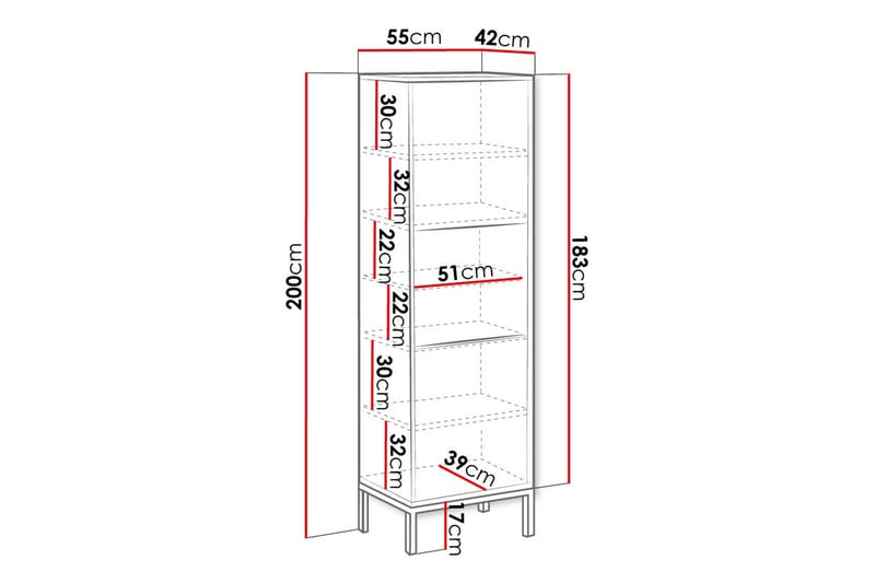 Alim Vitrineskab 55x200 cm - Hvid - Opbevaring - Skab - Vitrineskabe