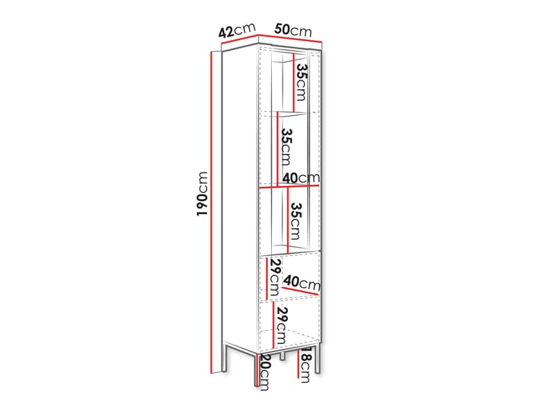 Amelus Vitrineskab 50x190 cm - Beige - Opbevaring - Skab - Vitrineskabe