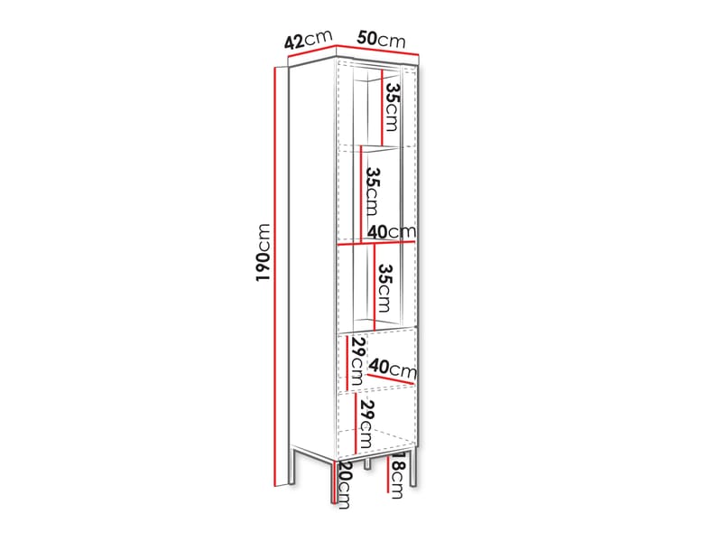 Amelus Vitrineskab 50x190 cm - Beige - Opbevaring - Skab - Vitrineskabe