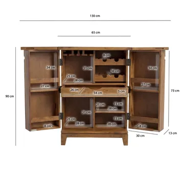 Avelo barskab 65 cm i massivt sheeshamtræ med klapdesign - naturtræ - Opbevaring - Skab - Barskab