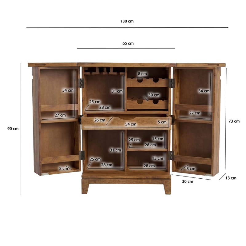 Avelo barskab 65 cm i massivt sheeshamtræ med klapdesign - naturtræ - Opbevaring - Skab - Barskab