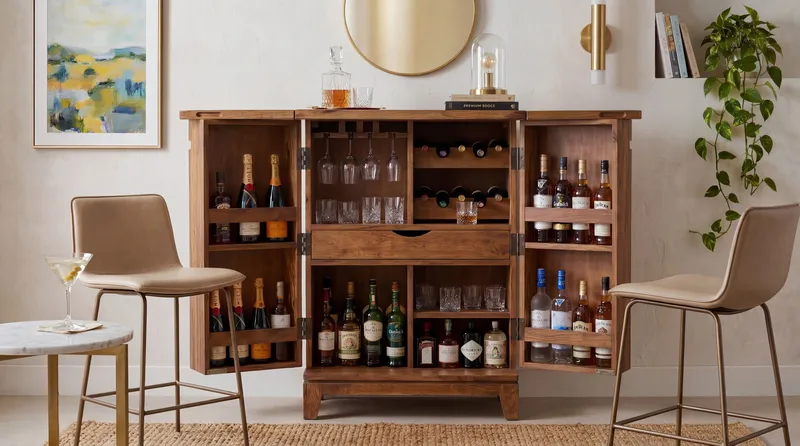 Avelo barskab 65 cm i massivt sheeshamtræ med klapdesign - naturtræ - Opbevaring - Skab - Barskab