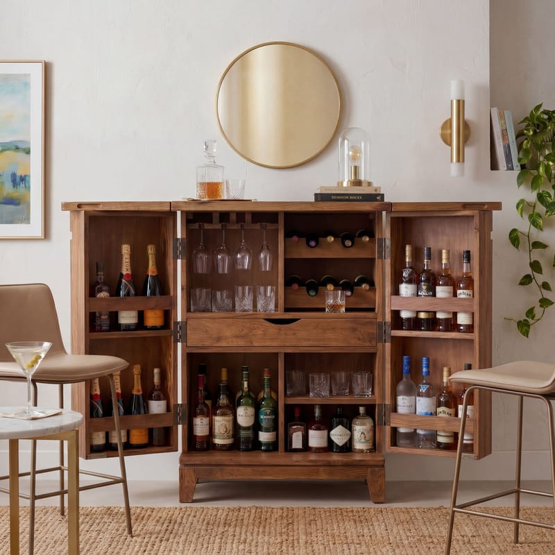Avelo barskab 65 cm i massivt sheeshamtræ med klapdesign - naturtræ - Opbevaring - Skab - Barskab