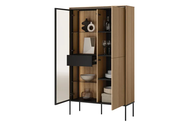 Basici Vitrineskab 91x158 cm - Hvid - Opbevaring - Skab - Vitrineskabe