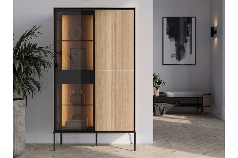 Basici Vitrineskab 91x158 cm - Hvid - Opbevaring - Skab - Vitrineskabe