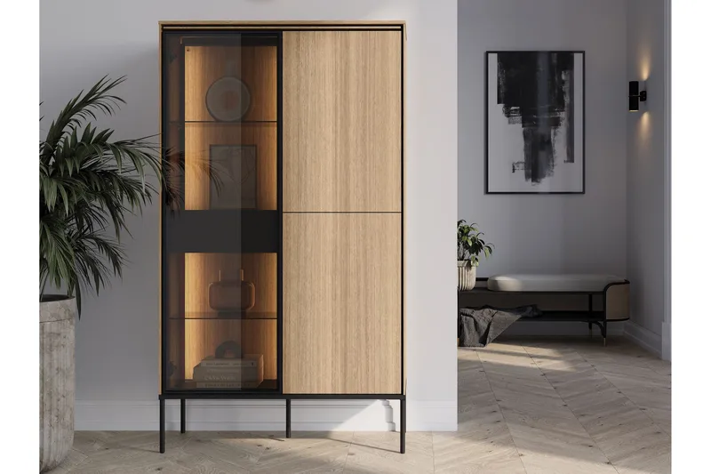 Basici Vitrineskab 91x158 cm - Hvid - Opbevaring - Skab - Vitrineskabe