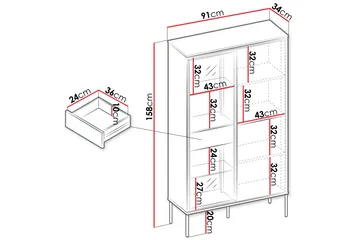 Basici Vitrineskab 91x158 cm - Hvid - Opbevaring - Skab - Vitrineskabe