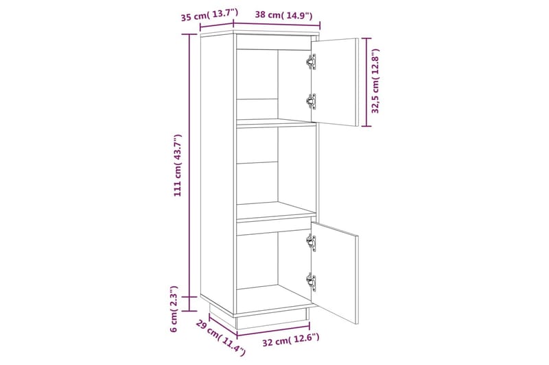 beBasic skænk 38x35x117 cm massivt fyrretræ grå - GrÃ¥ - Skabe