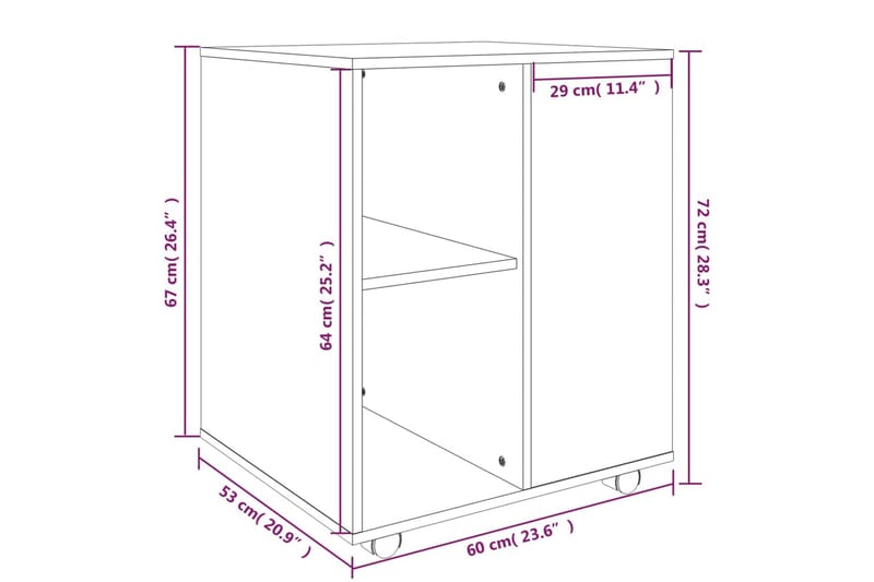 beBasic skab med hjul 60x53x72 cm konstrueret træ brun egetræsfarve - Brun - Skabe - Hjørneskab