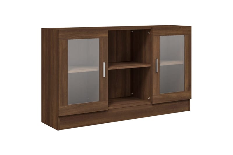 beBasic vitrineskab 120x30,5x70 cm konstrueret træ brun egetræsfarve - Brun - Opbevaring - Skab - Vitrineskabe