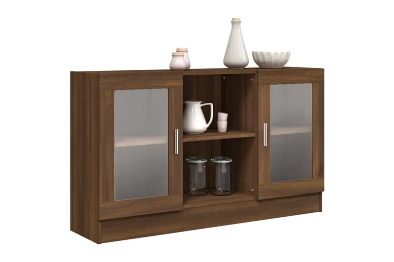 beBasic vitrineskab 120x30,5x70 cm konstrueret træ brun egetræsfarve - Brun - Opbevaring - Skab - Vitrineskabe