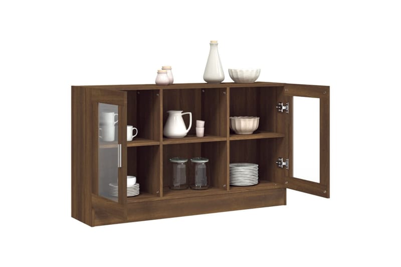 beBasic vitrineskab 120x30,5x70 cm konstrueret træ brun egetræsfarve - Brun - Opbevaring - Skab - Vitrineskabe