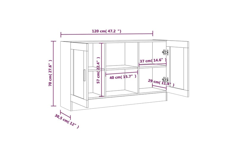 beBasic vitrineskab 120x30,5x70 cm konstrueret træ brun egetræsfarve - Brun - Opbevaring - Skab - Vitrineskabe