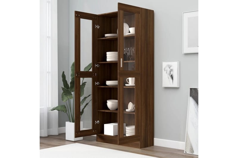 beBasic vitrineskab 82,5x30,5x185,5cm konstrueret træ brun egetræsfarve - Brun - Opbevaring - Skab - Vitrineskabe