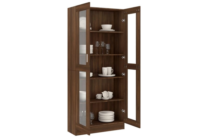 beBasic vitrineskab 82,5x30,5x185,5cm konstrueret træ brun egetræsfarve - Brun - Opbevaring - Skab - Vitrineskabe