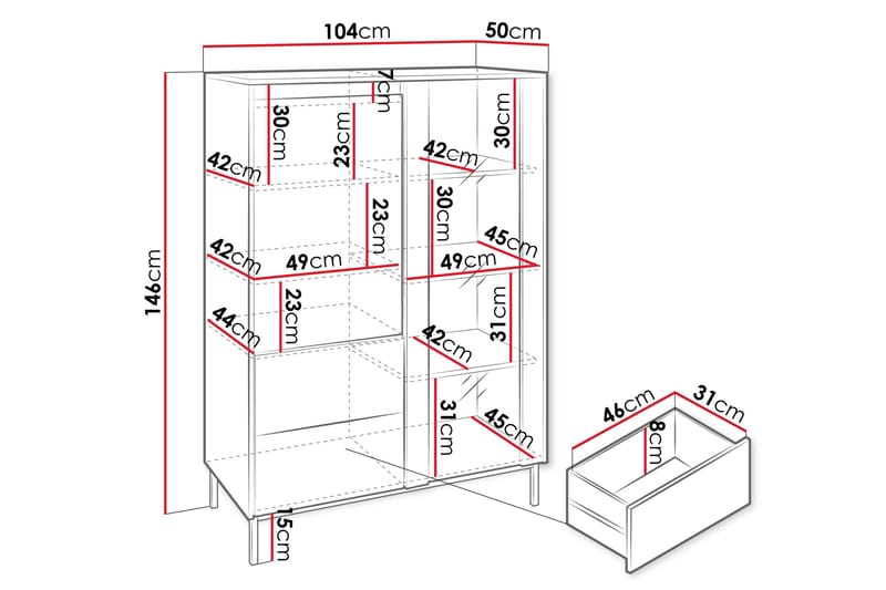 Bjurholm Vitrineskab 104x146 cm - Hvid - Opbevaring - Skab - Vitrineskabe