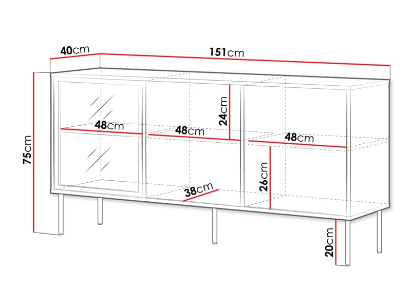 Claven skænk 151 cm - brun - Opbevaring - Skab - Vitrineskabe