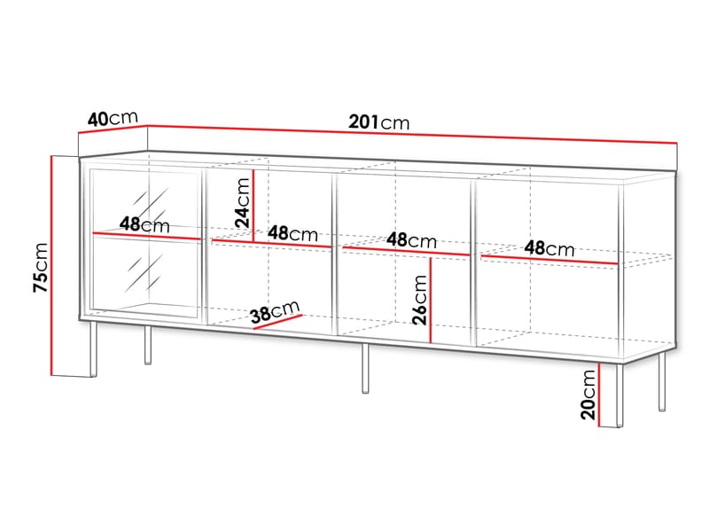Claven skænk 200 cm - brun - Opbevaring - Skab - Vitrineskabe