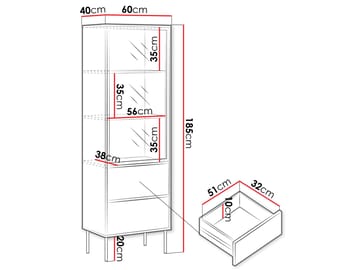 Claven Vitrineskab 60x185 cm - brun - Opbevaring - Skab - Vitrineskabe