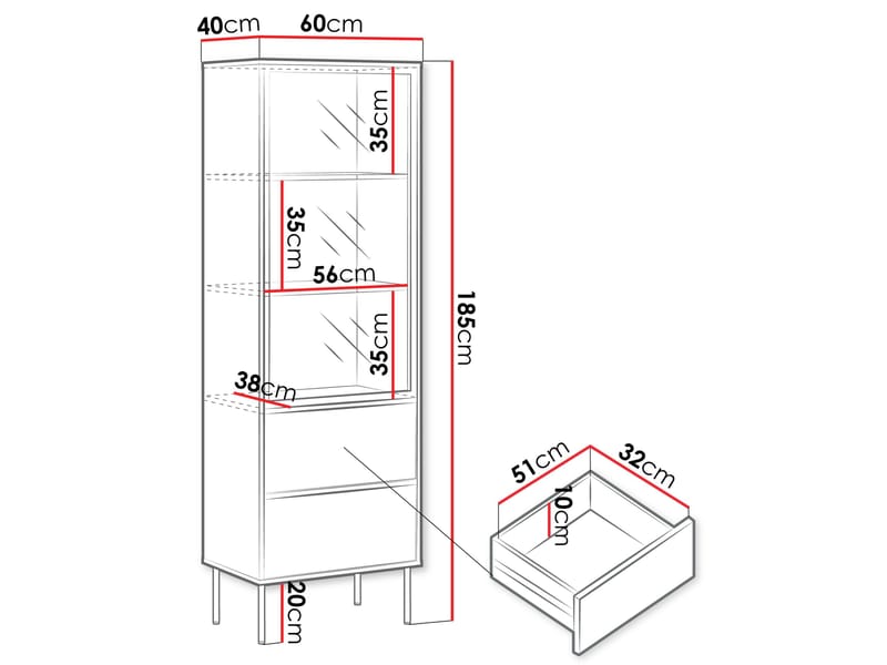 Claven Vitrineskab 60x185 cm - brun - Opbevaring - Skab - Vitrineskabe