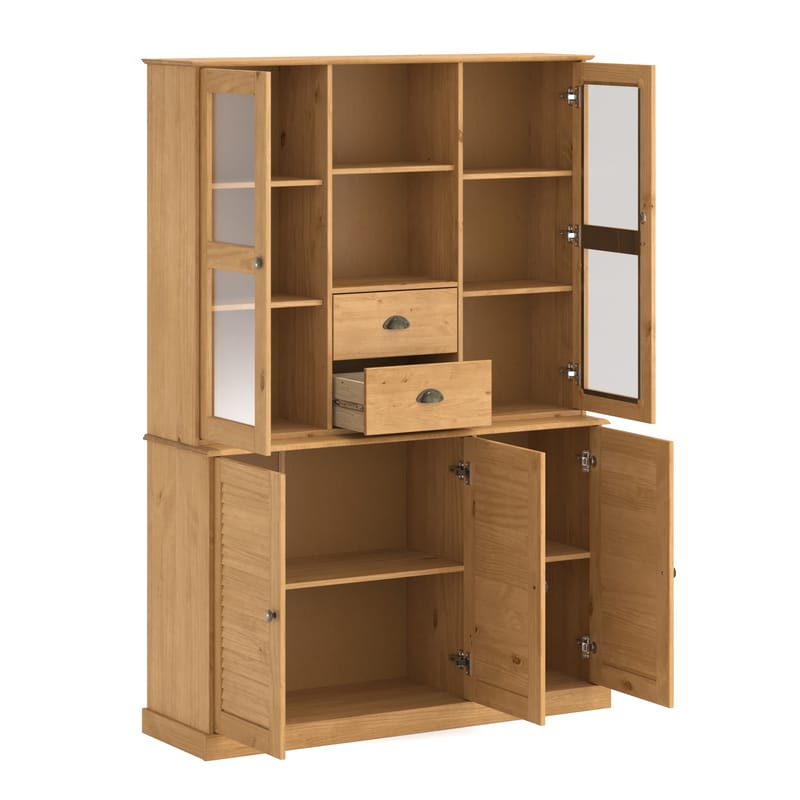 Edith vitrineskab 127x180 cm - Bejdset/vokset fyrretræ - Opbevaring - Skab - Vitrineskabe