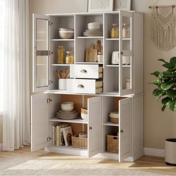 Edith vitrineskab 127x180 cm - Hvid - Opbevaring - Skab - Vitrineskabe