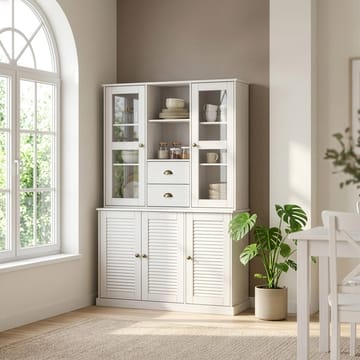 Edith vitrineskab 127x180 cm - Hvid - Opbevaring - Skab - Vitrineskabe