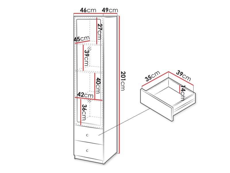 Fayric Vitrineskab 46x201 cm - Beige - Opbevaring - Skab - Vitrineskabe