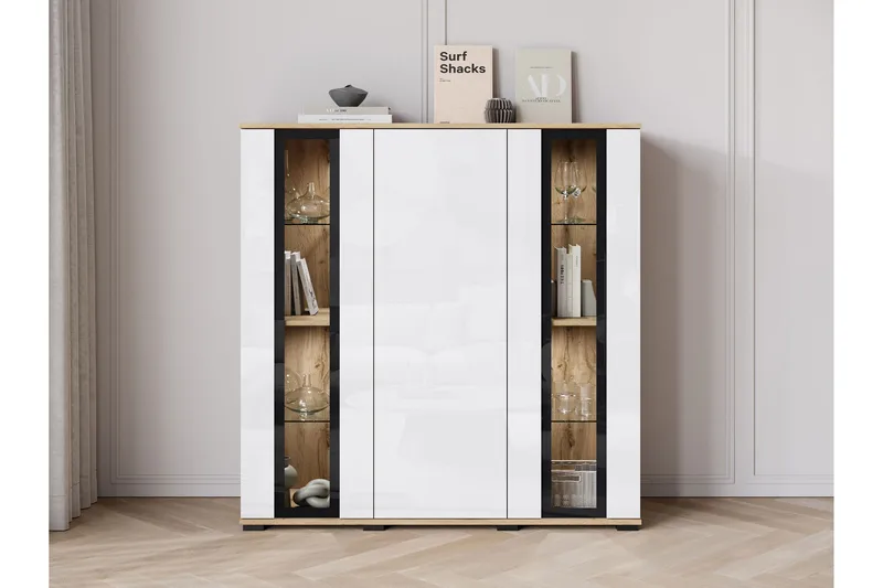 Gammelt Highboard, Brun/Hvid