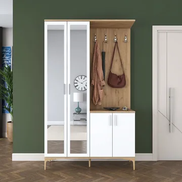Garderobestativ Wallxpert Dara EA147 (120 x 198,6 x 37,5 cm) Valnød Hvid - Valnød og hvid - Møbler - Entrémøbler - Møbelsæt til hall og entre