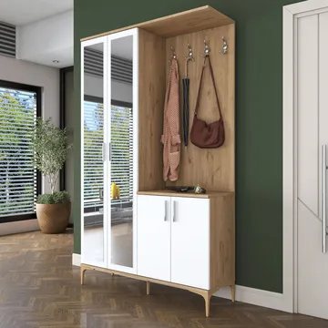 Garderobestativ Wallxpert Dara EA147 (120 x 198,6 x 37,5 cm) Valnød Hvid - Valnød og hvid - Møbler - Entrémøbler - Møbelsæt til hall og entre