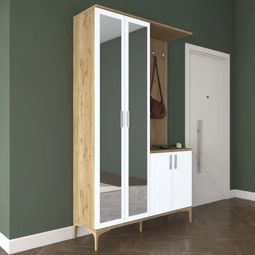Garderobestativ Wallxpert Dara EA147 (120 x 198,6 x 37,5 cm) Valnød Hvid - Valnød og hvid - Møbler - Entrémøbler - Møbelsæt til hall og entre