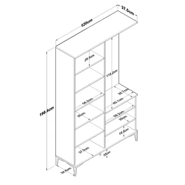 Garderobestativ Wallxpert Dara EA147 (120 x 198,6 x 37,5 cm) Valnød Hvid - Valnød og hvid - Møbler - Entrémøbler - Møbelsæt til hall og entre